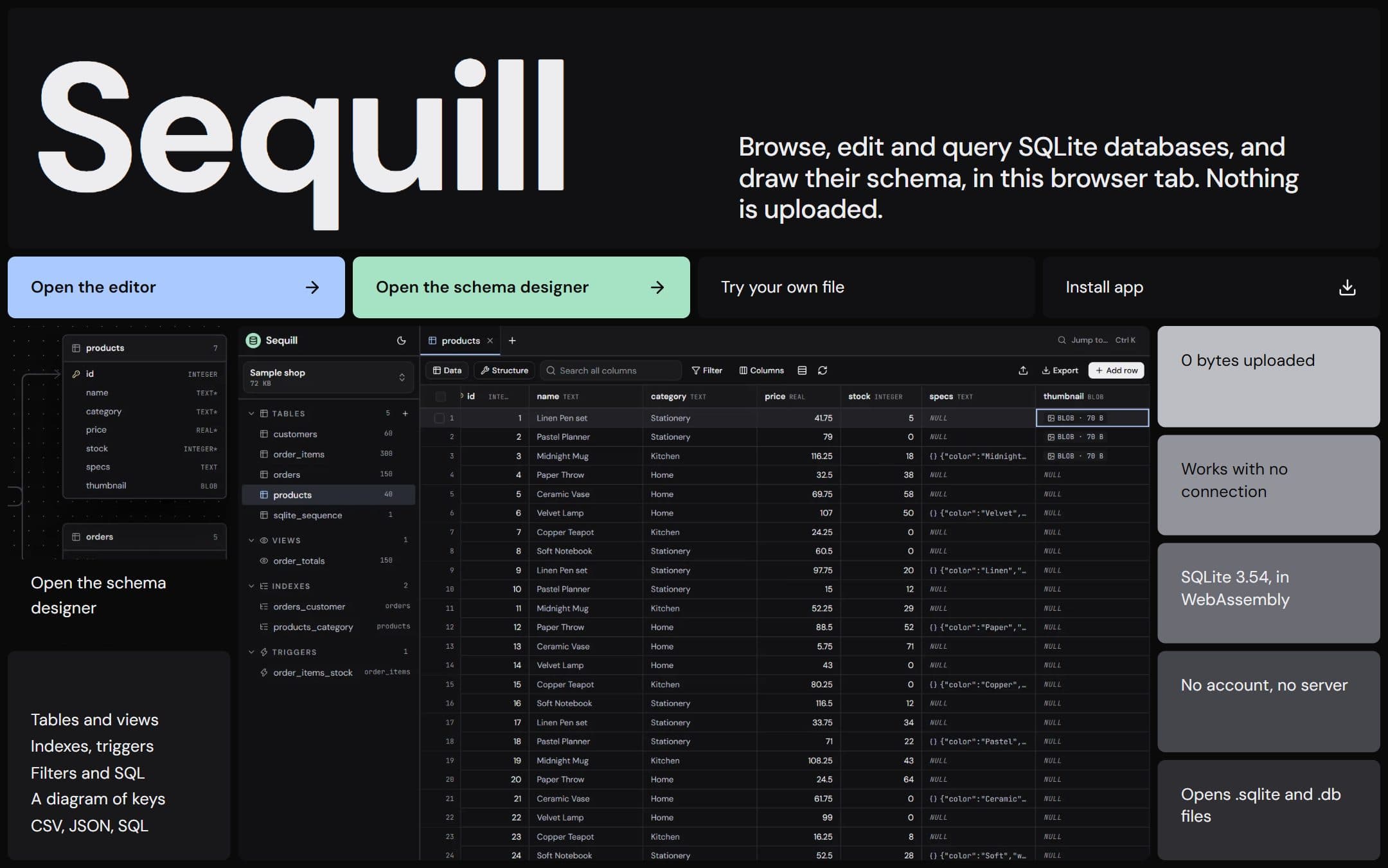 Sequill, the first screen of sequill.adibitz.com